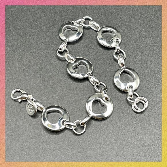 Jewelry - Sterling Silver 925 Smooth Round Bead with Heart Cutout Chain Bracelet #1176